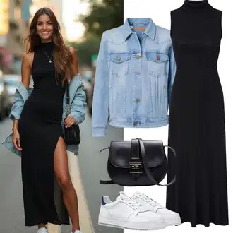 moderne Outfit sa Plava/Svjetloplava Traper Jakna/Kratka Traper Jakna AG Jeans "Toller Look"Look: Rap, Sveučilišna, 90-ich, cool, moderne, Prekrasan, Vintage, Western