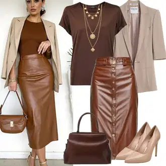 Outfit sa Crna/Siva/Tamnozelena/Smeđa Mini Suknja/Kožna Suknja/Kožna Mini Suknja/Suknja od umjetne kože bershka "Uredski outfit"