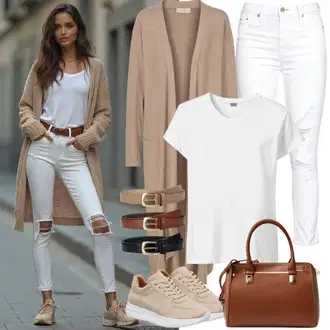 Outfity na podzim Estetika s Šedá/Bílá/Béžová Nízká Teniska/Teniska na platformě Puma "Volnočasový outfit"Look: Estetika, Ležérní, Extravagantní, Hip Hop, Venkovní, Skater, Chytrý příležitostný, Sportovní, Steampunk, Unisex
