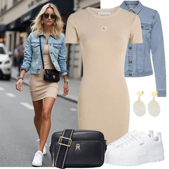 Outfit s Šedá/Bílá Bota Teniska na platformě/Nízká Teniska Puma "Hezký outfit pro volný čas"