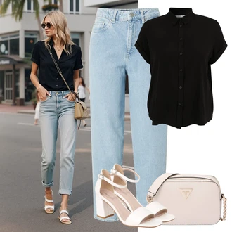 Outfit s Bílá/Krémová/Červená/Hnědá Bota Sandál s podpatkem/Sandál Na Širokém Podpatku About You "Lehký outfit"
