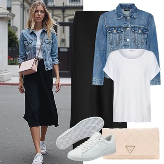 Outfit s Šedá/Krémová/Bílá Úzká Teniska/Kožené Tenisky/Nízká Teniska Puma "Perfektní na léto"