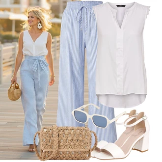 Outfit sa Smeđa/Crvena/Bijela/Krem Sandalice s blok petom/Sandala s petom About You "Odličan za slobodno vrijeme"