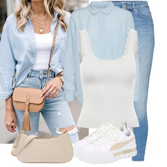 Outfit sa Siva/Bež/Bijela Niska Tenisica/Tenisica s platformom Puma "Odličan za slobodno vrijeme"