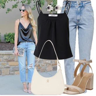Koncer Outfit sa Crna/Smeđa Majica I Top Veći Broj/Tunika/Bluza Veći Broj About You "Moderna kombinacija za slobodno vrijeme"Look: Koncer, dan na plaži