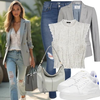 90tá léta Outfit s Modrá/Světle modrá Kožená bunda/High Waist Džínové Kalhoty/Džíny s Rozparkem/Džíny s Nízkým Sedem/Džín s Nízkým Pasem/Push up Džín/Slim Fit Džíny/Navlékací džíny/Kožené Boty/Zimní bunda Pepe Jeans "Elegantní outfit"Look: Styl, 90tá léta, Cool, Disko, Krásný, Old Money, Skromné