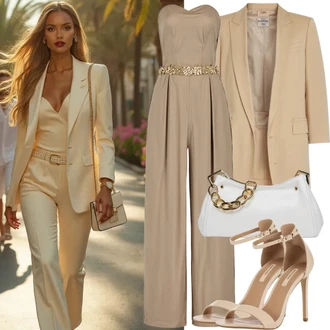 Outfit s Hnědá/Bílá/Mátově Zelená/Béžová/Zelená Hrací souprava/Krátký Overall/Letní Overall Trendyol "Elegantní vzhled"