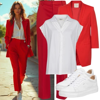 Šik Outfit s Bílá/Krémová Nízká Teniska/Kožené Tenisky/Letní Tenisky/Teniska na platformě/Úzká Teniska Kazar "Elegantní vzhled"Look: Estetika, Bad Taste, Ležérní, Šik, Klasické, Lak, Skater, Sportovní, Unisex