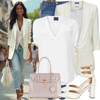 Outfit s Bílá/Krémová Elegantní Bota/Pantofel/Sandál Na Podpatku/Sandál s podpatkem/Bota Na Podpatku Kazar "Elegantní vzhled"