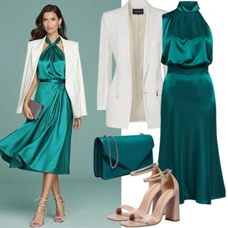 Výstřih kolem krku Outfit s Zelená/Světle zelená/Světle modrá Košilové šaty/Zavinovací Šaty/Saténové šaty/Halenkové Šaty Neo Noir "Elegantní vzhled"