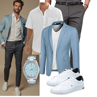 Elegant, Sportlich Sommer Outfit mit Dunkelgrau/Hellgrau/Grau/Khaki Meilicloth, J.VER "Freizeit Outfit"Look: Casual, Elegant, Rap, Schlichte, Stil, Smart Casual, Coole, Büro, Schön, Moderne, Boyfriend, Sportlich, Streetwear, Uni, Techno, Outdoor, Chill, Zuhause, Business, Dad