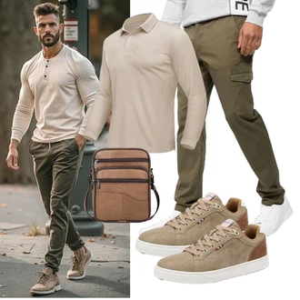 7/8-lang Outfit mit Khaki/Dunkelgrün Indicode "Freizeit Outfit"