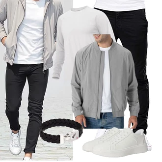Herbst Outfits Geburtstag mit Hellgrau/Grau Ripstopjacke/Fliegerjacke/Nylonjacke/Bomberjacke/Leichte Jacke Rdruko "Freizeit Outfit"Look: Ball, Pop Konzert, Schule, Bar, 18 Geburtstag, Geburtstag