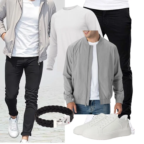 Baseball Hellgrau/Grau RipstopJacke/FliegerJacke/NylonJacke/BomberJacke/Leichte Jacke Rdruko kombinierenLook: Arbeits, Freizeit, Reiten, Joggen, Baseball