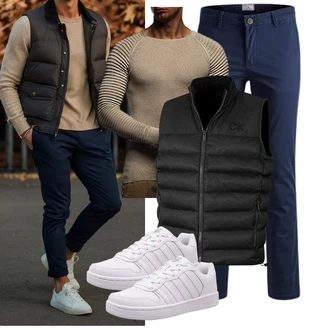 Outfit mit Schwarz Steppweste/Kunstfaserweste/Indoorweste/Wendeweste/Reitweste/Isolationsweste/Puffer Weste/Daunenweste Calvin Klein "Freizeit Outfit"