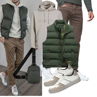 7/8-lang Outfit mit Dunkelgrün Steppweste/Reiseweste/Kurze Weste/Isolationsweste/Daunenweste/Puffer Weste/Outdoorweste Allthemen "Freizeit Outfit"