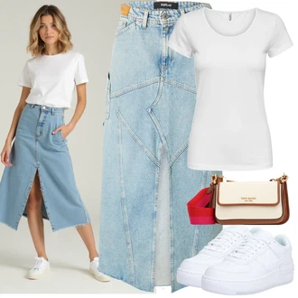 Rave outfit mit Siva/Krem/Srebrna/Bela Majica s kratkimi rokavi/Majica/Klasična Dolžina/Moški tekaški copati/Casual Majica/Funkcijska Majica/Športna majica Only, Modra/Bela Skate Obutev/Superge Nizka/Plato-Sneaker/Usnjene superge Nike Sportswear "Freizeit Outfits"Look: Bar, Rave, Krst, Koncert, Zabava, Šola, Konfirmacija