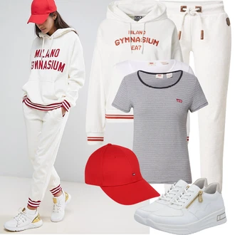 outfit mit Bež/Rdeča/Temno modra/Roza/Škrlatna/Bela Majica s kratkimi rokavi/Majica/Casual Majica/Lepa Majica/Prugasta majica/Srajčni komplet levi's ® "Freizeit Outfits"