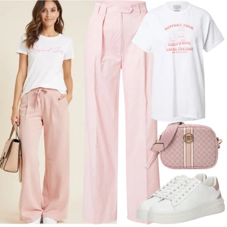 Rave outfit mit Bela/Roza/Krem Usnjene superge/Superge Nizka/Plato-Sneaker/Ozka superga/Poletne superge Guess, Bež Torba river island "Freizeit Outfits"Look: Bar, Koncert, Gala, Ibiza, Rave, Šola, Valentinovo, Poroka