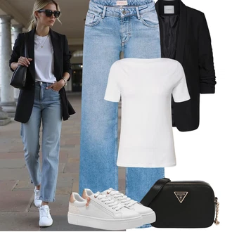 Krátká Outfit s Růžová/Bílá/Béžová/Hnědá Teniska se Třpytkami/Nízká Teniska/Teniska s dírkovaným vzorem/Teniska na platformě/Úzká Teniska/Kožené Tenisky/Letní Tenisky Tamaris "Jarní outfit"