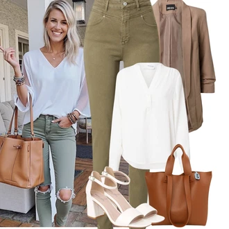 Kombinacije za ljeto Prekrasan sa Tamnozelena/Kaki Hlača Velika Veličina LTB "Jarní outfit"Look: Boja, Pametno ležerno, cool, Ležerno, Rap, Prekrasan, Old Money