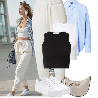 Letadlo Outfit s Šedá/Bílá/Stříbrný/Fialová Plátěná teniska/Kožené tenisky/Nízká Teniska/Teniska na platformě/Úzká teniska/Letní tenisky Lascana "Jarní outfit"