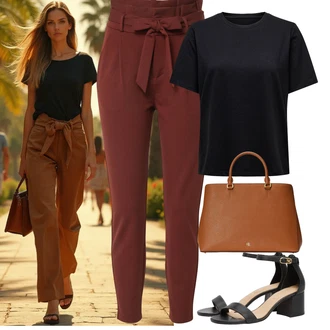 Outfit sa Crvena/Tamnocrvena/Smeđa/Vinski Crveno Hlača Velika Veličina VERO MODA "Jarní outfit"