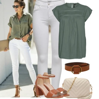 Outfity pro léto Svatební host s Hnědá/Oranžová Sandál Na Podpatku/Sandál Na Širokém Podpatku/Sandál s podpatkem About You "Jarní outfit"