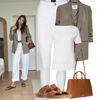 Maxi Outfit s Šedá/Krémová/Bílá Tregíny/Legíny s Rozparkem/Jeggings/Termo Kalhoty/Skinny Kalhoty/Legíny s Vysokým Pasem VERO MODA "Jarní outfit"