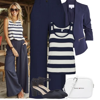 Koncer Outfit sa Tamnoplava/Svjetloplava Nekategorizirano Vila, Plava/Tamnoplava/Svjetloplava Majica S Prugama/Muške cipele/Top Bez Rukava/Grafička majica/Skraćena majica bez rukava VERO MODA, Bijela/Krem/Siva Pojasna torbica/Torbica za telefon/Torba preko ramena/Mala Torbica/Torbica/Torba za rame/Torba za pisma/Torba za nošenje, Tamnoplava cipela s remenom/Pumpa na Niskoj Peti/Cipela Mary Jane/Pumpa u obliku slova T/Vintage Pumpa/Udobna pumpa/Poslovna Obuća Tamaris "Jarní outfit"Look: Škola, Koncer, Korporativna zabava, Matični ured, Brvnare, dan na plaži, Coachella, Festival, Malle, Gala, 70. rođendan, 60. rođendan, Posebne prigode
