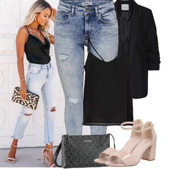 Široki kroj Outfit sa Crna/Smeđa Only "Jarní outfit"