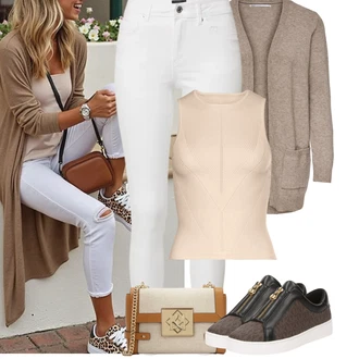 Outfity pro jaro Ležérní s Béžová/Šedá/Hnědá Pletenina veľkej veľkosti Only "Jarní outfit"Look: Ležérní, Pro Dům, Nadrozměrné, Chytrý příležitostný, Univerzitní
