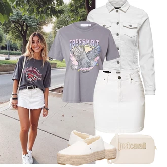 Outfit sa Bijela/Bež/Krem Kratke hlače velike veličine Urban Classics "Jarní outfit"