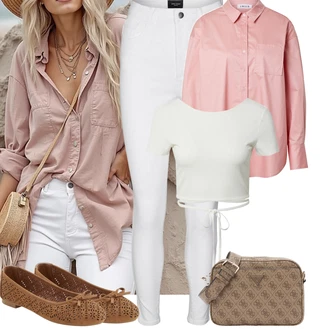 Sophia Outfit s Šedá/Krémová/Bílá Tregíny/Legíny s Rozparkem/Jeggings/Termo Kalhoty/Skinny Kalhoty/Legíny s Vysokým Pasem VERO MODA "Jarní outfit"
