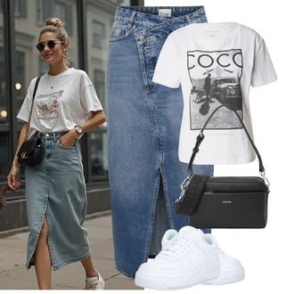 Krátká Outfit s Bílá/Modrá Teniska Skate Bota/Nízká Teniska/Teniska na platformě/Kožené Tenisky Nike Sportswear "Jarní outfit"