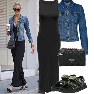 Old Money Outfit sa Crna/Siva Haljina s Prorezom/Haljina S Visokim Ovratnikom/Duga pletena Haljina/Maksi Haljina/Haljina Bez Rukava/Pamučna Haljina/Haljina Ravnog Kroja Only "Jarní outfit"Look: Burleska, Šik, Elegantan, Preodjeven, Old Money, Ekstravagantno, Besprijekorno, sviatočné