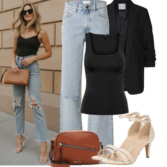 Outfit sa Crna Majica I Top Veći Broj/Kupaći Kostim Za Veću Veličinu/Žensko donje rublje i kupaći kostimi/Bluza Veći Broj/Tunika Only "Jarní outfit"
