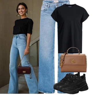 Outfit sa Crna/Tamnoplava Bluza Veći Broj/Majica I Top Veći Broj/Tunika jjxx "Jarní outfit"