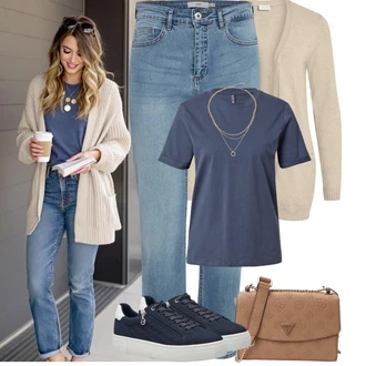 Outfity pro jaro Ležérní s Modrá/Tmavě modrá/Světle modrá Nízká Teniska/Teniska s dírkovaným vzorem/Letní tenisky/Teniska na platformě/Úzká teniska/Tenisky s Bočním Zipem/Kožené tenisky Tamaris "Jarní outfit"Look: Bad Taste, Ležérní, Cool, Skater, Chytrý příležitostný, Sportovní, Unisex