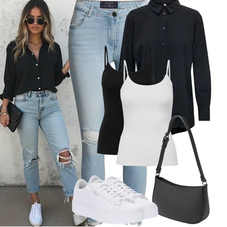 Outfit s Bílá Nízká Teniska/Teniska s dírkovaným vzorem/Úzká Teniska/Teniska na platformě Puma "Jarní outfit"