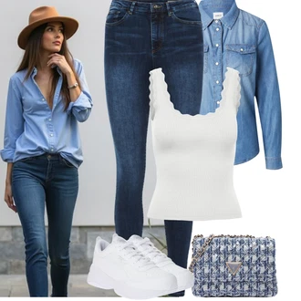 Sophia Outfit s Modrá/Tmavě modrá/Světle modrá Džínové Legíny/Jeggings VERO MODA "Jarní outfit"