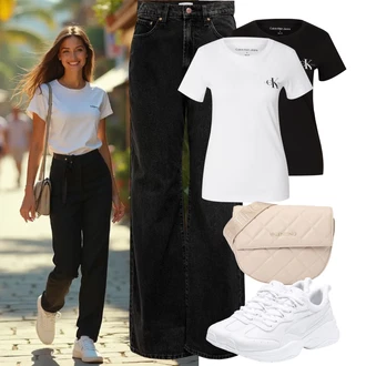Maxi Outfit s Černá Džín s Širokou Nohavicí/Zvonové Džíny/High Waist Džínové Kalhoty/Džíny Culottes/Džíny s Rozparkem/Džíny Volného Střihu Only "Jarní outfit"