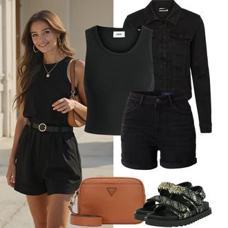 Outfity pro baculky Festival s Černá Krátký Top/Halenka Bez Rukávů/Tílko s ořezem jjxx, Černá Džíny Culottes/High Waist Džínové Kalhoty/Navlékací džíny Noisy may "Jarní outfit"Look: Bar, Karneval, Koncert, Festival, Škola, Coachella