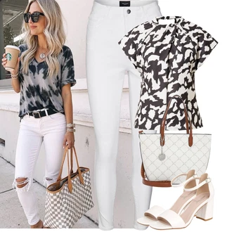 Maxi Outfit s Šedá/Krémová/Bílá Tregíny/Legíny s Rozparkem/Jeggings/Termo Kalhoty/Skinny Kalhoty/Legíny s Vysokým Pasem VERO MODA "Jarní outfit"