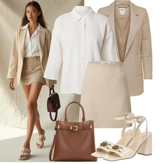 Dlouhý rukáv Outfit s Krémová/Bílá/Šedá Businessová Halenka/Halenka S 3/4 Rukávem/Tunikové Tričko/Blůza s knoflíčkem/Lněná Halenka/Oversize Muselínová Blůza/Halenka se Stojatým Límcem Vila "Jarní outfit"