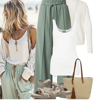 Bez rukava Outfit sa Bijela/Krem Majica I Top Veći Broj/Bluza Veći Broj/Bluza i Tunika Tunika VERO MODA "Jarní outfit"