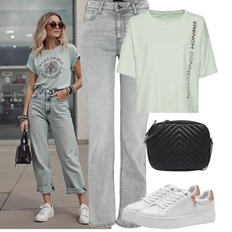 Krátká Outfit s Růžová/Bílá/Béžová/Hnědá Teniska se Třpytkami/Nízká Teniska/Teniska s dírkovaným vzorem/Teniska na platformě/Úzká Teniska/Kožené Tenisky/Letní Tenisky Tamaris "Jarní outfit"