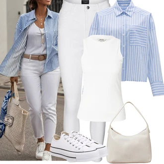 Sophia Outfit s Šedá/Krémová/Bílá Tregíny/Legíny s Rozparkem/Jeggings/Termo Kalhoty/Skinny Kalhoty/Legíny s Vysokým Pasem VERO MODA "Jarní outfit"