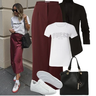 Outfit s Šedá/Krémová/Bílá Úzká Teniska/Kožené Tenisky/Nízká Teniska Puma "Jarní outfit"