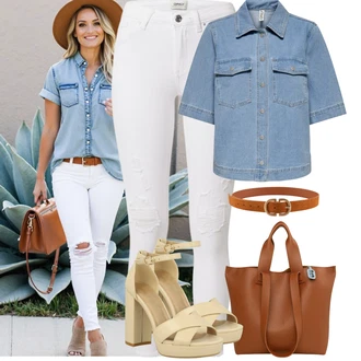 Outfit s Šedá/Krémová/Bílá Jeggings/Kalhoty s dírou Only "Jarní outfit"